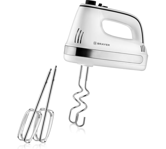 Миксер BRAYER Turbo 250 Вт, 5 скоростей, 2 венчика, 2 насадки для замеса, белый BR1301