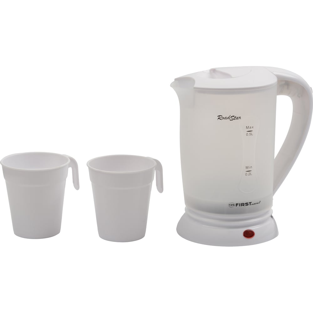 Чайник FIRST дорожный, пластиковый, дисковый, 0.5 л, 2 чашки, White FA ...