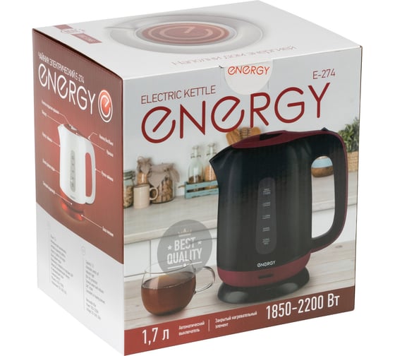 Чайник ENERGY E-274 1.7 л, диск, пластик, бело-красный 164093