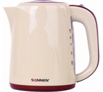 Чайник SONNEN KT-002 1.7 л, 2200 Вт, закрытый нагревательный элемент, пластик, бежевый/красный 451711