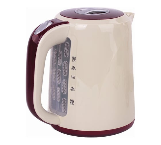 Чайник SONNEN KT-002 1.7 л, 2200 Вт, закрытый нагревательный элемент, пластик, бежевый/красный 451711