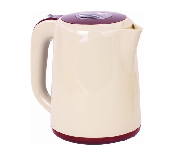 Чайник SONNEN KT-002 1.7 л, 2200 Вт, закрытый нагревательный элемент, пластик, бежевый/красный 451711