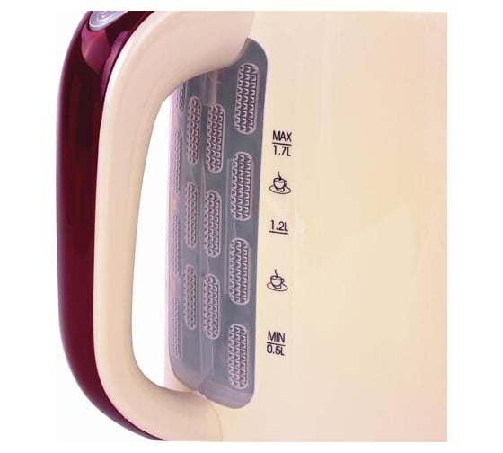 Чайник SONNEN KT-002 1.7 л, 2200 Вт, закрытый нагревательный элемент, пластик, бежевый/красный 451711