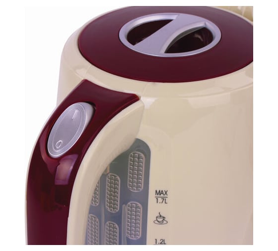 Чайник SONNEN KT-002 1.7 л, 2200 Вт, закрытый нагревательный элемент, пластик, бежевый/красный 451711