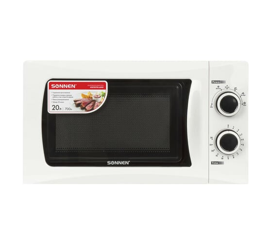 Микроволновая печь SONNEN MW2070H-6MW 20 л, 700 Вт, таймер, механическое управление, белая 454652