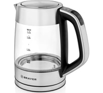 Электрический чайник BRAYER 2200 Вт, 1.7 л, стеклянный, управление на ручке, 40-100 С, поддержка t, сталь BR1020