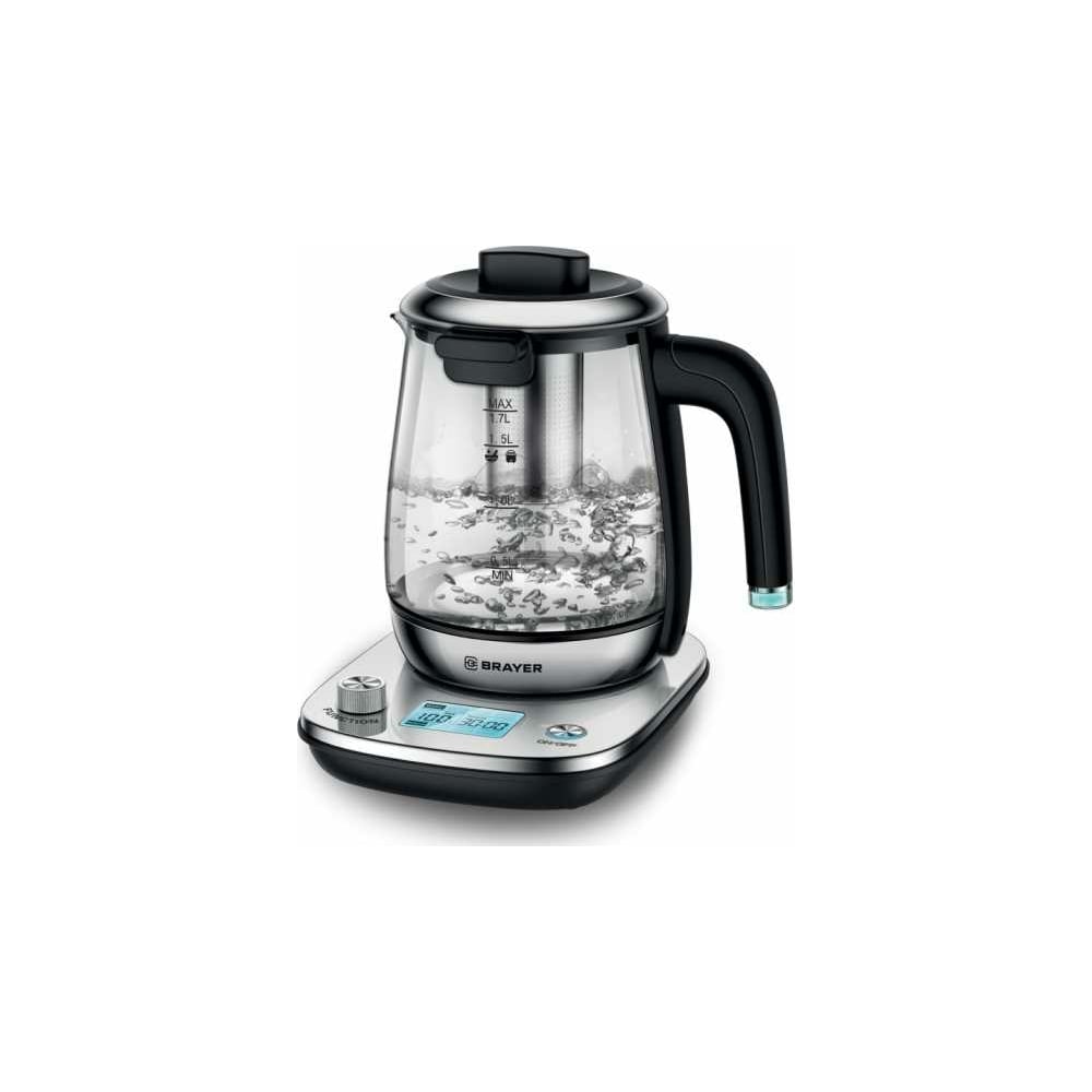 Электрический чайник BRAYER 1000 Вт, 1.7 л, стеклянный, подставка, 11 ...