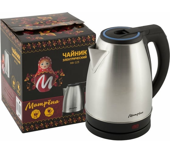 Электрический чайник Матрёна MA-123 1.8 л, стальной с голубой ручкой 007359