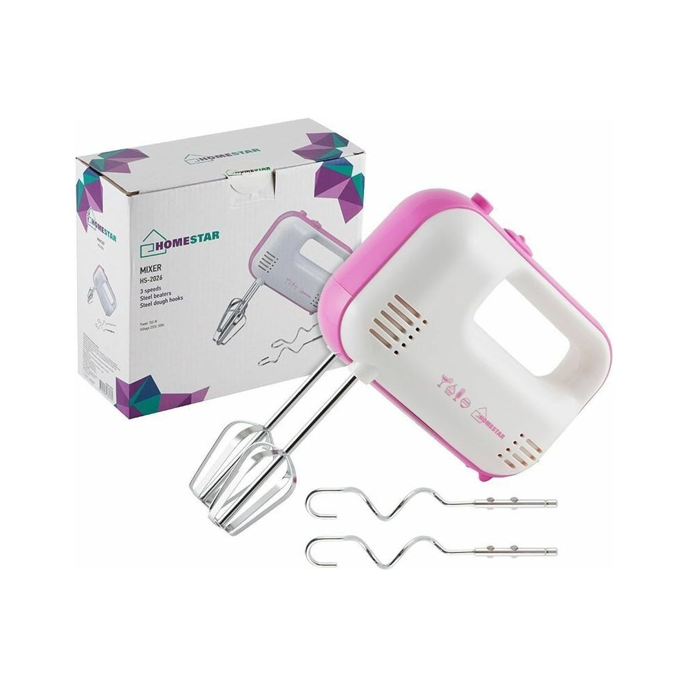 Погружной миксер HomeStar HS-2026 3 скорости, 150 Вт, розовый 005499 ...