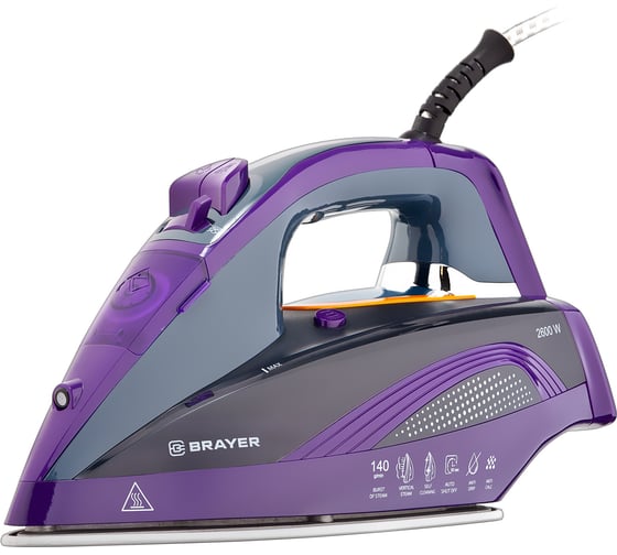 Паровой утюг BRAYER 2600 Вт, керамический, автоотключение, пар 140 г/м, One temp одна температура для всех типов тканей BR4001