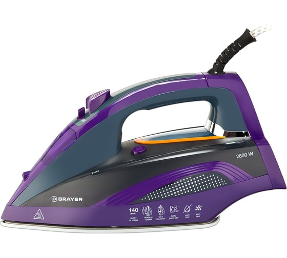 Паровой утюг BRAYER 2600 Вт, керамический, автоотключение, пар 140 г/м, One temp одна температура для всех типов тканей BR4001