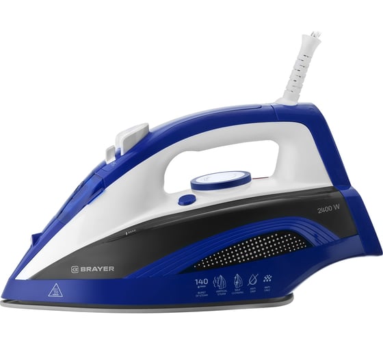 Паровой утюг BRAYER 2400 Вт, керамический, пар 140 г/м, антикапля, разбрыз BR4002BL