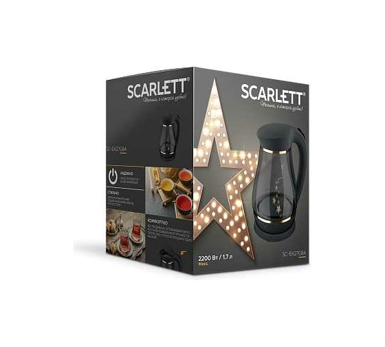 Чайник Scarlett на подставке, 1850-2200 Вт, 1.7 л, черное стекло SC-EK27G84