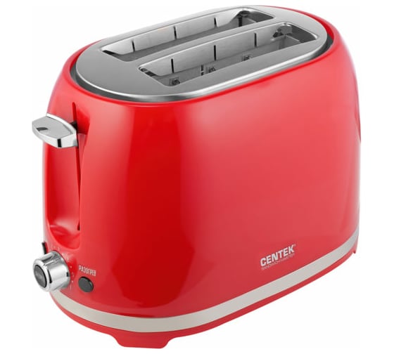 Тостер Centek 850 Вт, 7 уровней прожарки, 2 тоста, поддон, стоп, подогрев, разморозка CT-1432 RED