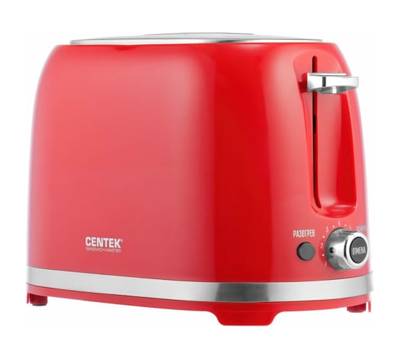 Тостер Centek 850 Вт, 7 уровней прожарки, 2 тоста, поддон, стоп, подогрев, разморозка CT-1432 RED