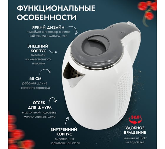 Двухстенный электрический чайник Atlanta ATH-2427 white