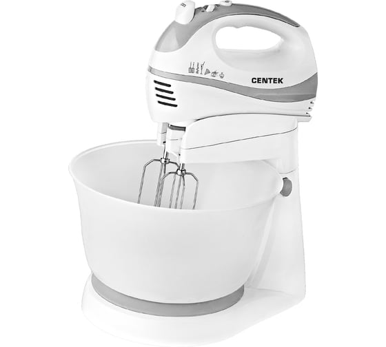 Миксер Centek с чашей белый/серый 320 Вт, 3.5 л, 5 скоростей + турбо режим, взбивание/замешивание CT-1105