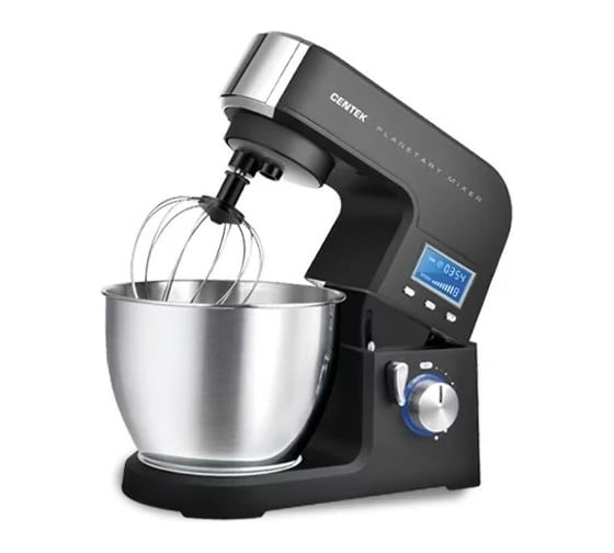 Планетарный миксер Centek PRO 1500 Вт, литой алюминиевый корпус, 5.5 л, таймер, LCD дисплей, подсв CT-1138
