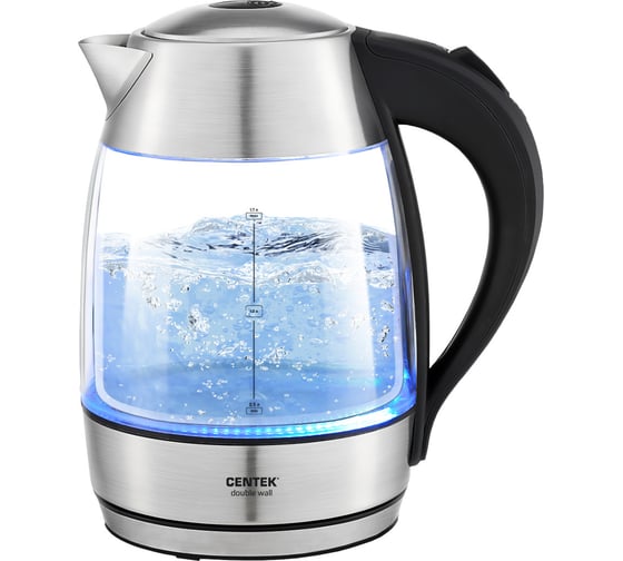 Чайник Centek стекло 1.7 л, 2200 Вт, двойные стенки, LED, защита от перегрева, фильтр от накипи CT-0012