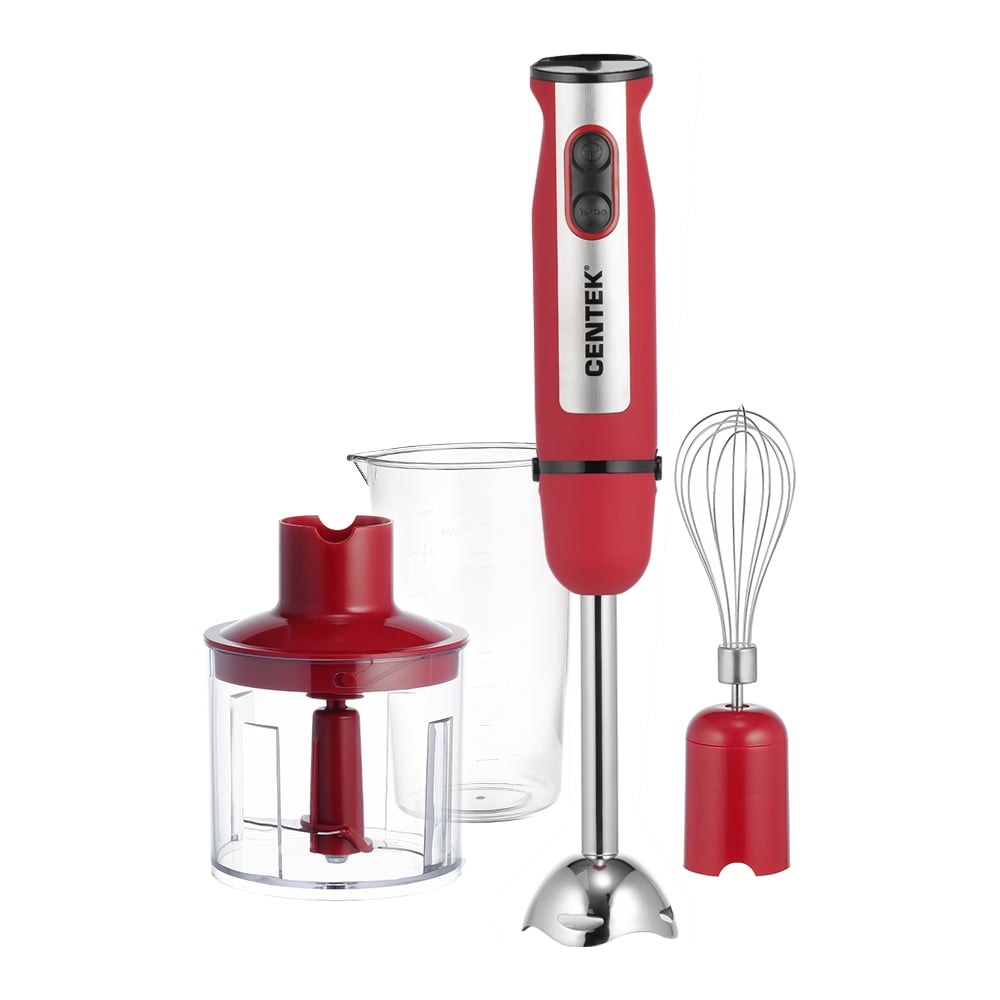 Блендер Centek красный 1000 Вт, насадка сталь, стакан 700 мл, чоппер ...