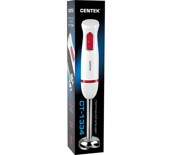 Блендер Centek белый/красный 400 Вт, стальная насадка, 2 скорости CT-1334