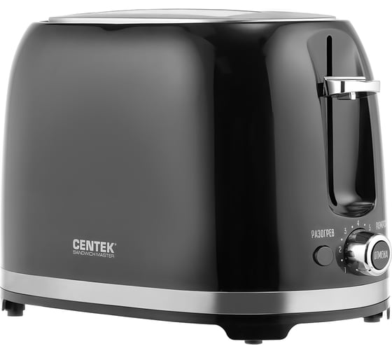 Тостер Centek черный 850 Вт, 7 степеней прожарки, 2 тоста, поддон, стоп, подогрев, разморозка CT-1432 BLACK