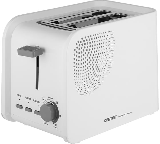 Тостер Centek белый 800 Вт, 6 уровней мощности, 2 тоста, функции разморозка, отмена, повтор CT-1427 1