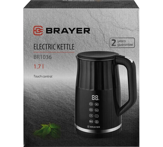 Электрический чайник BRAYER 1,7 л, Cool Touch, LED-дисплей, остается холодным при нагревании BR1036