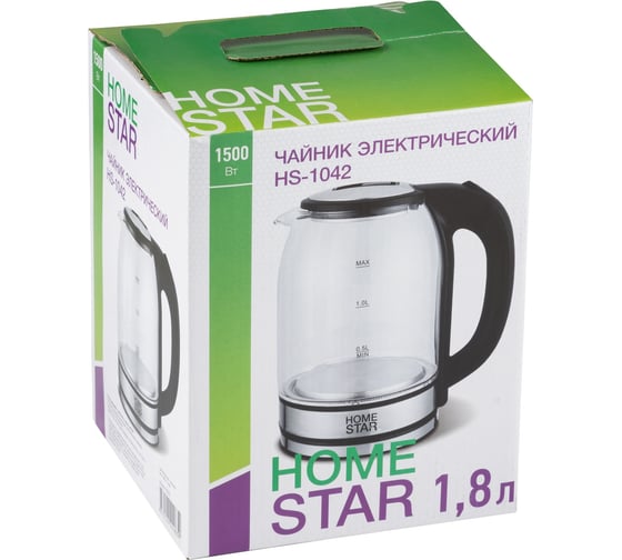 Чайник Homestar HS-1042 1.8 л стекло, пластик черный 105222