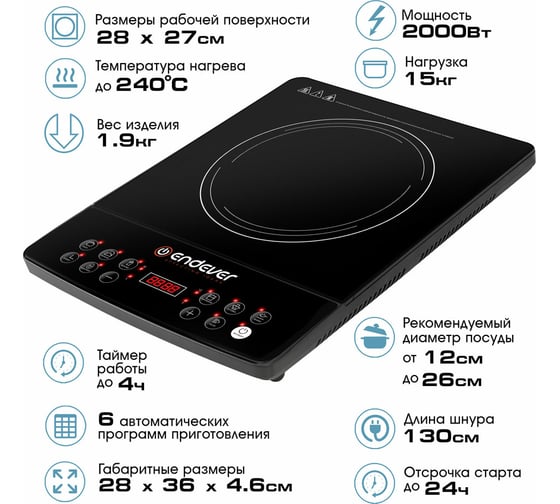 Электрическая плитка Endever индукционного типа Skyline IP-57, мощность 2000 Вт 90342