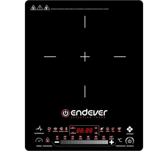 Электрическая плитка Endever индукционного типа Skyline IP-60, черный, мощность 2000 Вт, 8 авто программ 90345