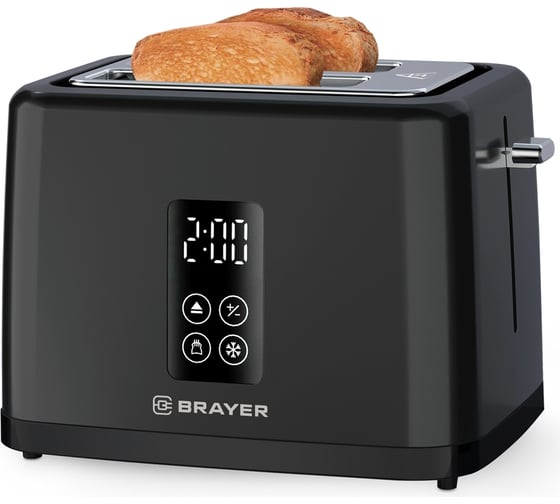 Тостер BRAYER 2113BR 930 Вт, 7 режимов, подогрев, разморозка, отмена, автоотключение, 2 тоста, съемный поддон BR2113