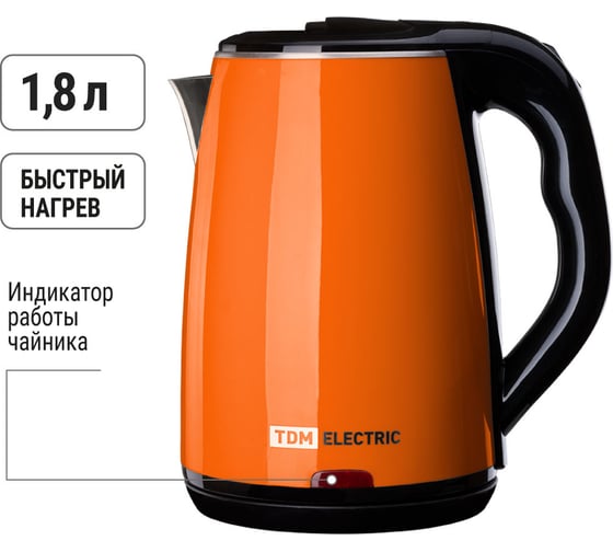 Электрический чайник TDM ELECTRIC Ника, нержавеющая сталь / пластик, 1.8 л, 1800 Вт, оранжевый SQ4001-0010