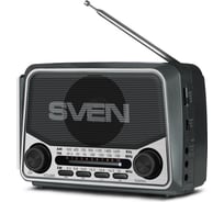 Радиоприёмник SVEN АС SRP-525 серый, 3 Вт, FM/AM/SW, USB, microSD, фонарь, встроенный аккумулятор SV-017156