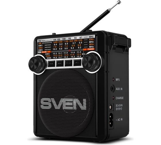 Радиоприёмник SVEN АС SRP-355 черный, 3 Вт, FM/AM/SW, USB, SD/microSD, фонарь, встроенный аккумулятор SV-017125 1