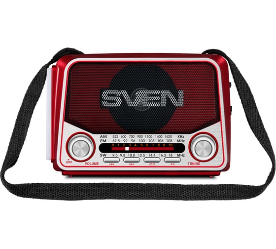 Радиоприёмник SVEN АС SRP-525 красный, 3 Вт, FM/AM/SW, USB, microSD, фонарь, встроенный аккумулятор SV-017163