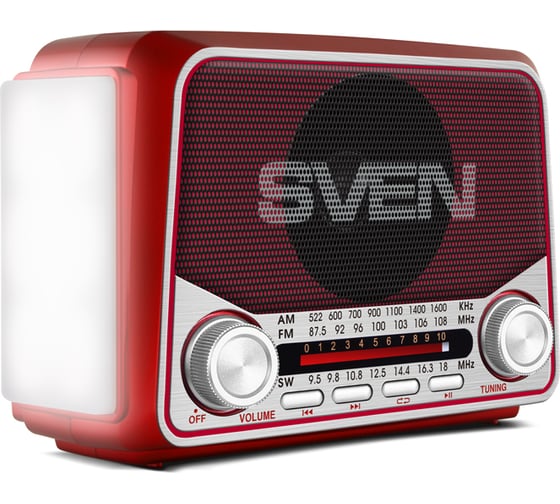 Радиоприёмник SVEN АС SRP-525 красный, 3 Вт, FM/AM/SW, USB, microSD, фонарь, встроенный аккумулятор SV-017163