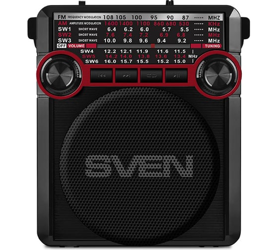 Радиоприёмник SVEN АС SRP-355 красный, 3 Вт, FM/AM/SW, USB, SD/microSD, фонарь, встроенный аккумулятор SV-017132