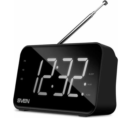 Радиоприёмник SVEN АС SRP-100 черный, 2 Вт, FM, LED-дисплей, встроенные часы и будильник, встроенный аккумулятор SV-020651