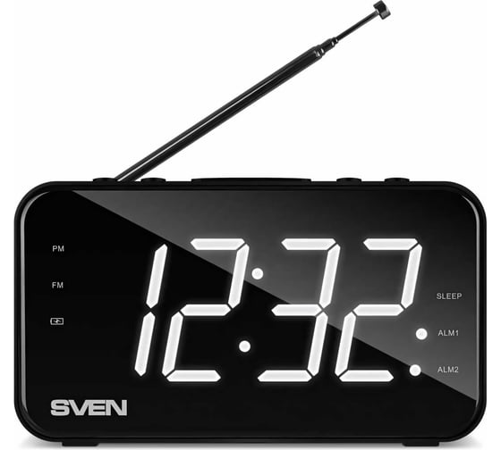 Радиоприёмник SVEN АС SRP-100 черный, 2 Вт, FM, LED-дисплей, встроенные часы и будильник, встроенный аккумулятор SV-020651