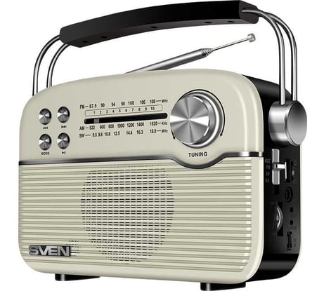 Радиоприёмник SVEN АС SRP-500 белый, 3 Вт, Bluetooth, FM/AM/SW, USB, microSD, AUX, встроенный аккумулятор SV-020422