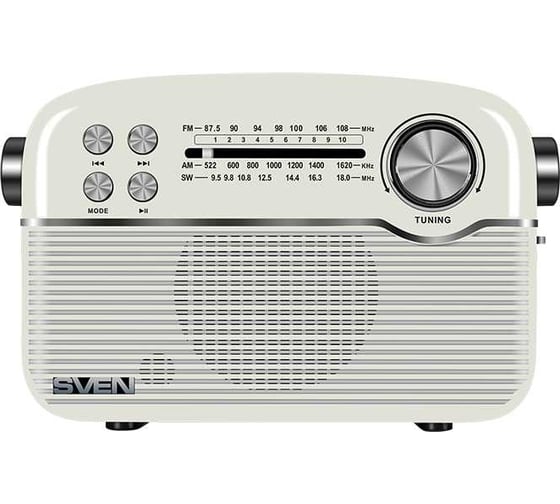 Радиоприёмник SVEN АС SRP-500 белый, 3 Вт, Bluetooth, FM/AM/SW, USB, microSD, AUX, встроенный аккумулятор SV-020422