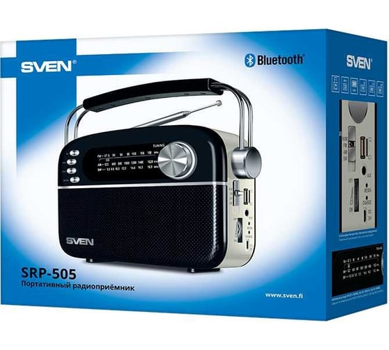 Радиоприёмник SVEN АС SRP-505 черный, 3 Вт, Bluetooth, FM/AM/SW, USB, microSD, AUX, встроенный аккумулятор SV-020446