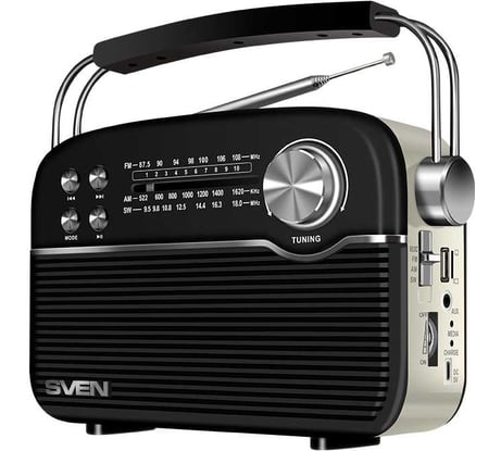Радиоприёмник SVEN АС SRP-500 черный, 3 Вт, Bluetooth, FM/AM/SW, USB, microSD, AUX, встроенный аккумулятор SV-020415
