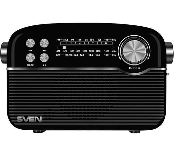 Радиоприёмник SVEN АС SRP-500 черный, 3 Вт, Bluetooth, FM/AM/SW, USB, microSD, AUX, встроенный аккумулятор SV-020415