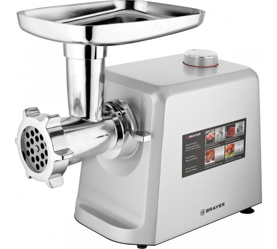 Мясорубка BRAYER 2000 Вт, 2,5 кг/мин, металлический корпус, реверс, 2 диска, кеббе, колбасы BR1605