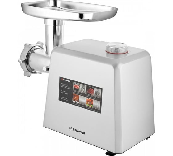 Мясорубка BRAYER 2000 Вт, 2,5 кг/мин, металлический корпус, реверс, 2 диска, кеббе, колбасы BR1605