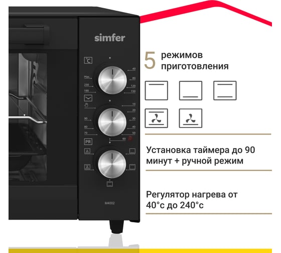 Мини-печь SImfer 40л, 5 режимов работы, конвекция M4002