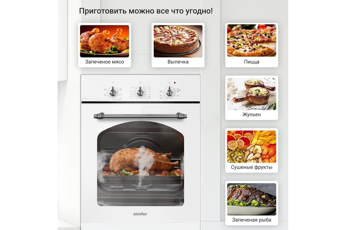 Электрическая встраиваемая духовка SImfer 5 режимов работы, конвекция  B4EW16017 - выгодная цена, отзывы, характеристики, фото - купить в Москве и  РФ