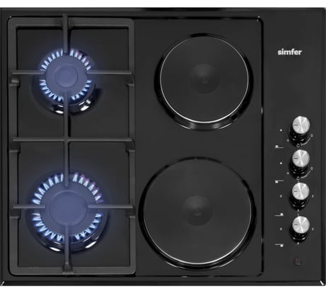 Комбинированная варочная поверхность SImfer 2 газ-конфорки, 2 электро конфорки, газ-контроль, автоподжиг H60Q22B516